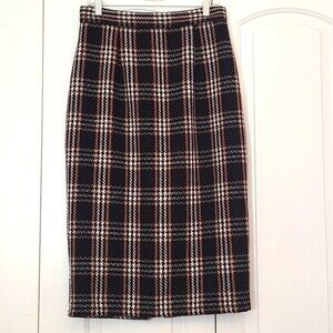 Shein Brown, Camel & Cream Plaid Straight Midi Skirt Size L